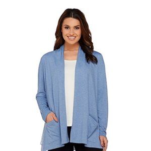 LOGO Lounge Lori Goldstein Light Blue Swiss Dot Chiffon Trim Open Cardigan XXS